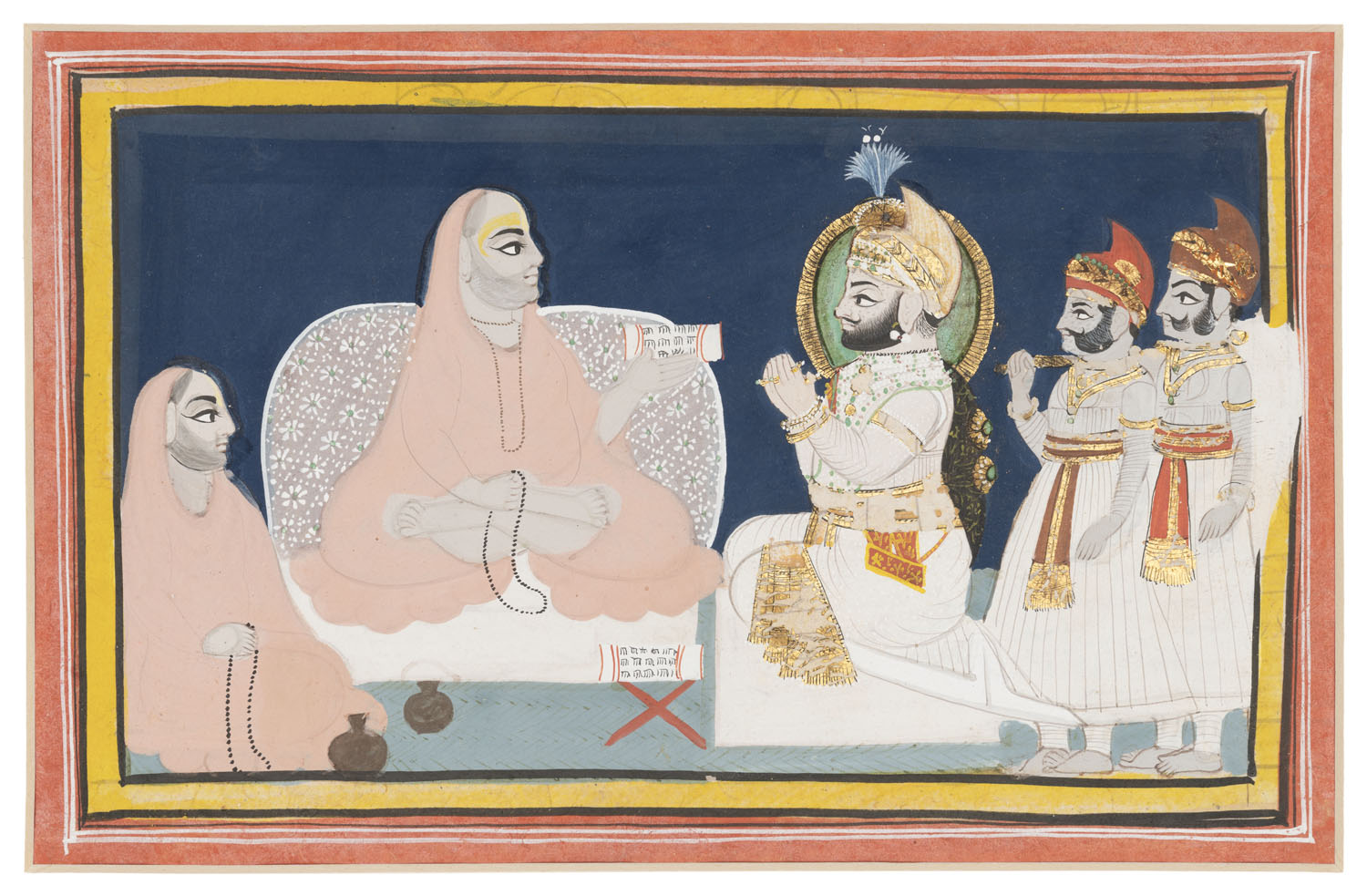 Miniature Painting depicting Maharana Swaroop Singh receiving Blessings